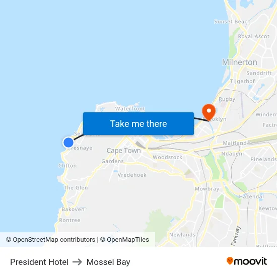 President Hotel to Mossel Bay map