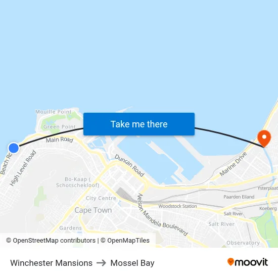 Winchester Mansions to Mossel Bay map
