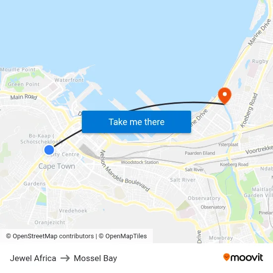 Jewel Africa to Mossel Bay map