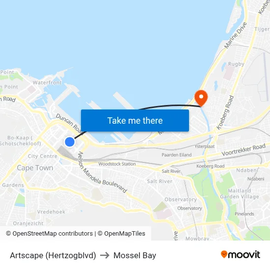 Artscape (Hertzogblvd) to Mossel Bay map