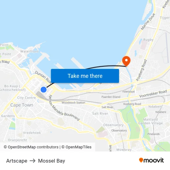 Artscape to Mossel Bay map