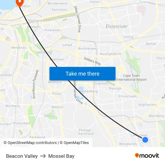 Beacon Valley to Mossel Bay map