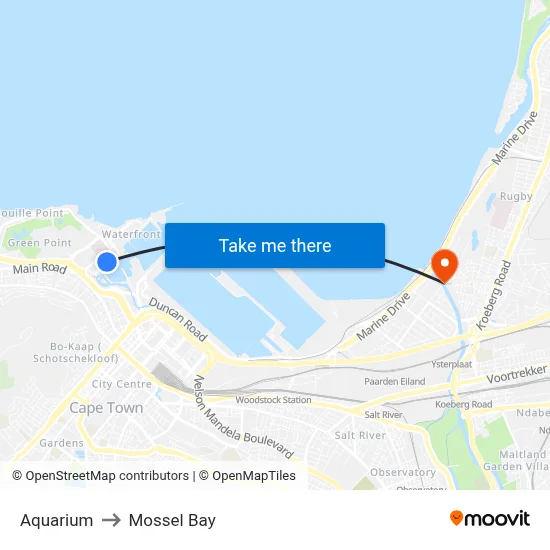 Aquarium to Mossel Bay map