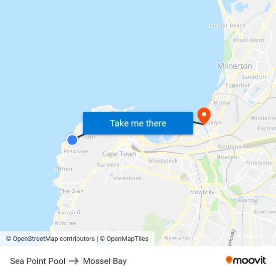 Sea Point Pool to Mossel Bay map