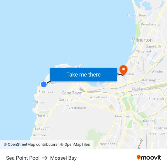 Sea Point Pool to Mossel Bay map