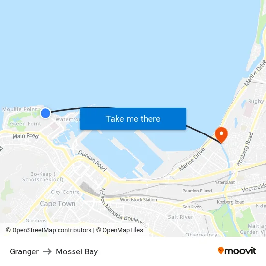 Granger to Mossel Bay map