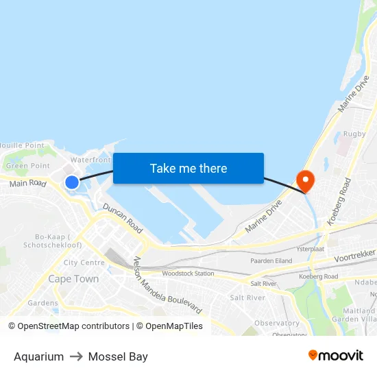 Aquarium to Mossel Bay map