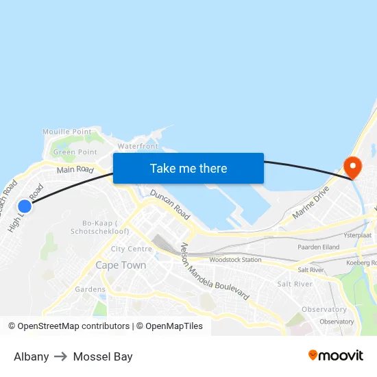 Albany to Mossel Bay map