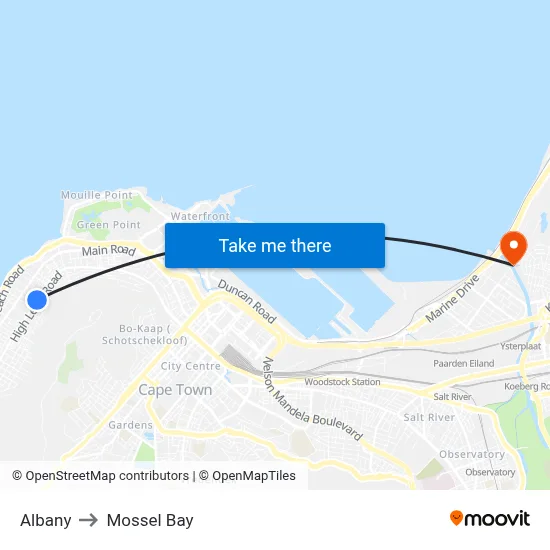 Albany to Mossel Bay map