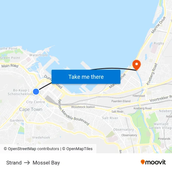 Strand to Mossel Bay map