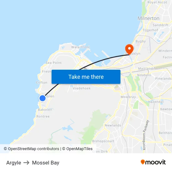Argyle to Mossel Bay map