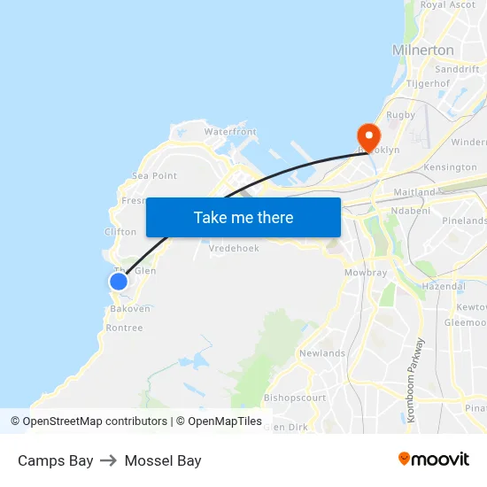 Camps Bay to Mossel Bay map