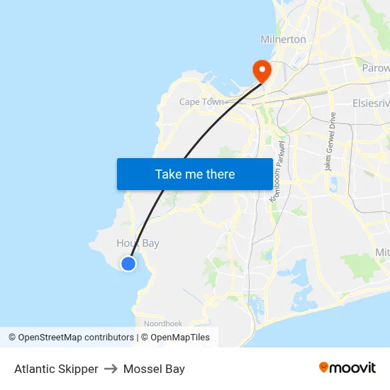 Atlantic Skipper to Mossel Bay map