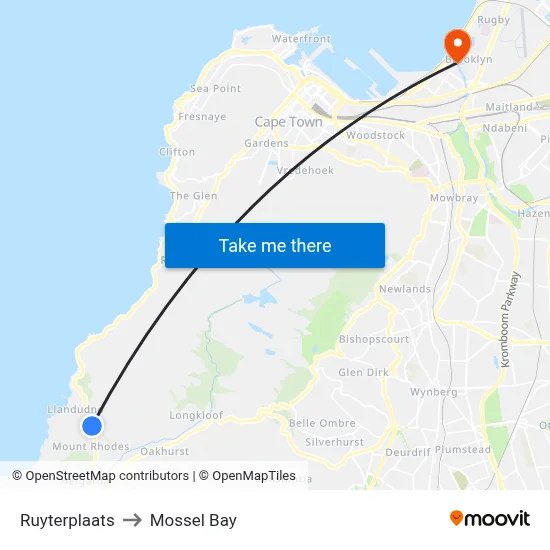 Ruyterplaats to Mossel Bay map