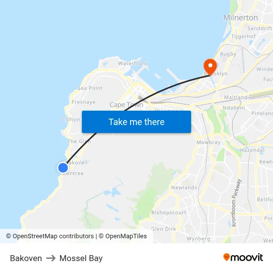 Bakoven to Mossel Bay map