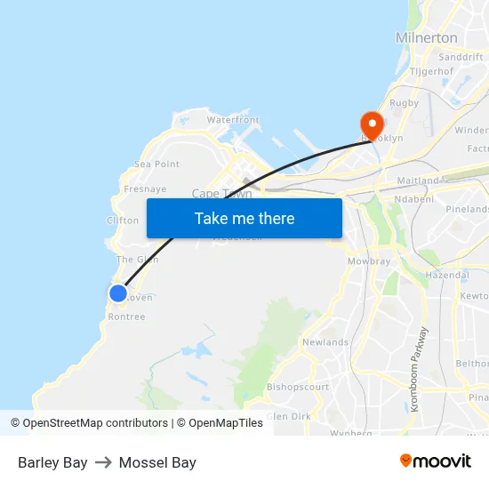 Barley Bay to Mossel Bay map