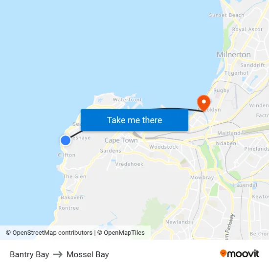 Bantry Bay to Mossel Bay map