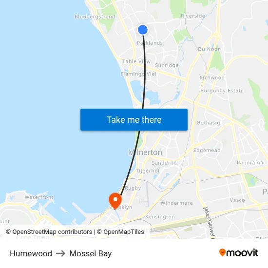 Humewood to Mossel Bay map