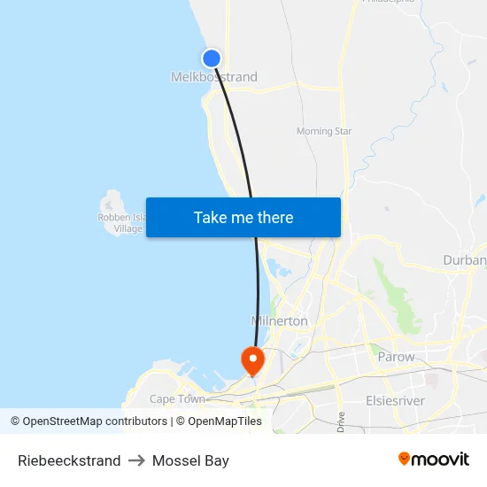 Riebeeckstrand to Mossel Bay map