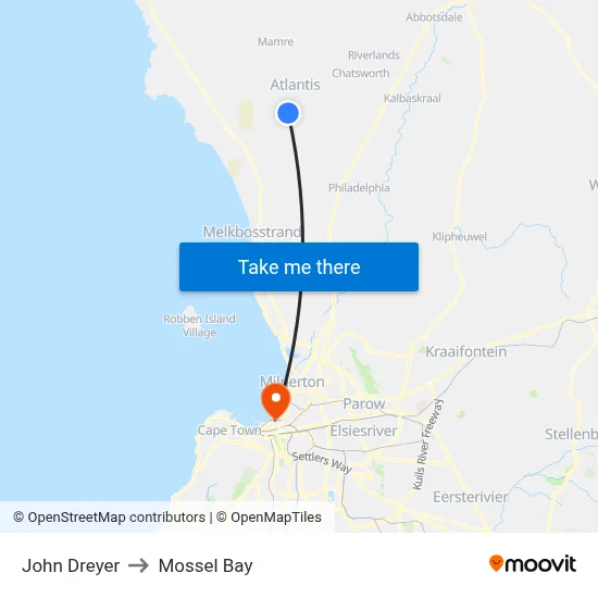 John Dreyer to Mossel Bay map