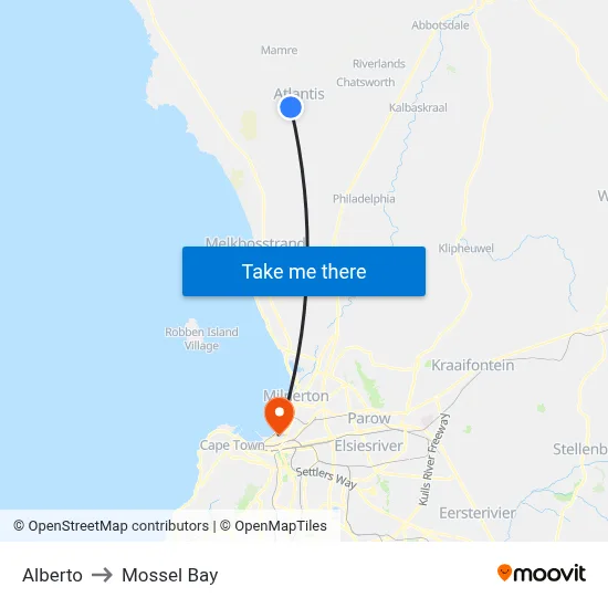 Alberto to Mossel Bay map