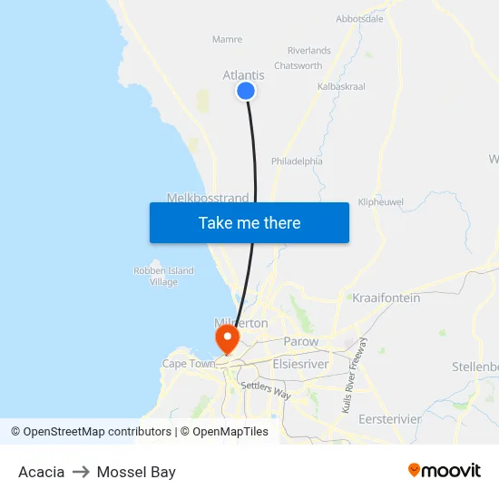 Acacia to Mossel Bay map