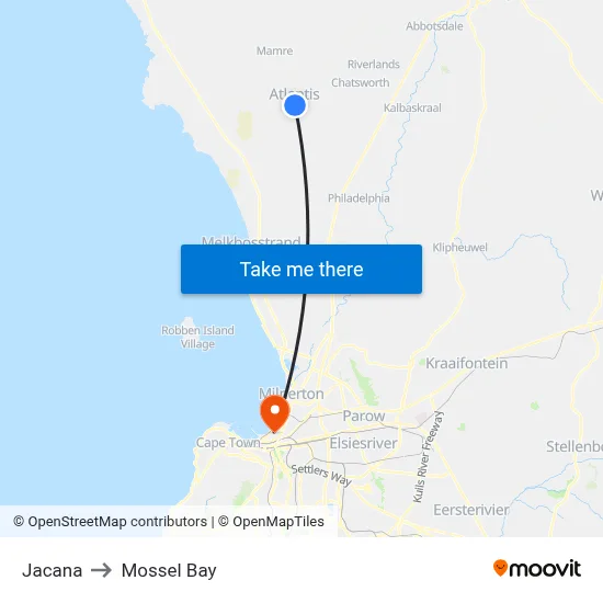 Jacana to Mossel Bay map