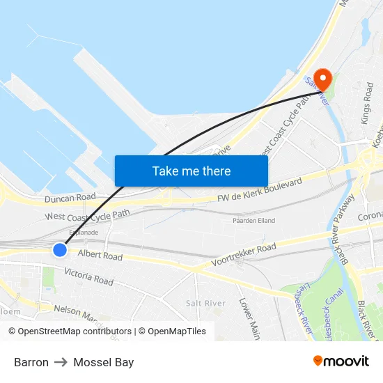 Barron to Mossel Bay map