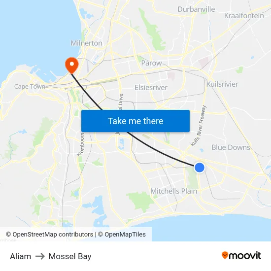 Aliam to Mossel Bay map