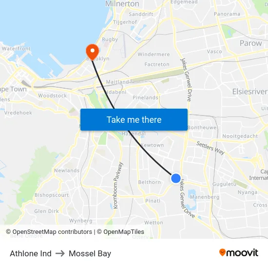 Athlone Ind to Mossel Bay map