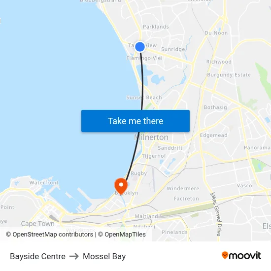 Bayside Centre to Mossel Bay map