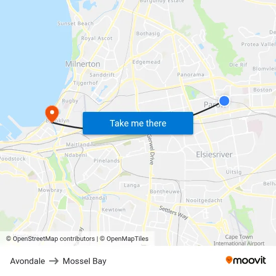 Avondale to Mossel Bay map
