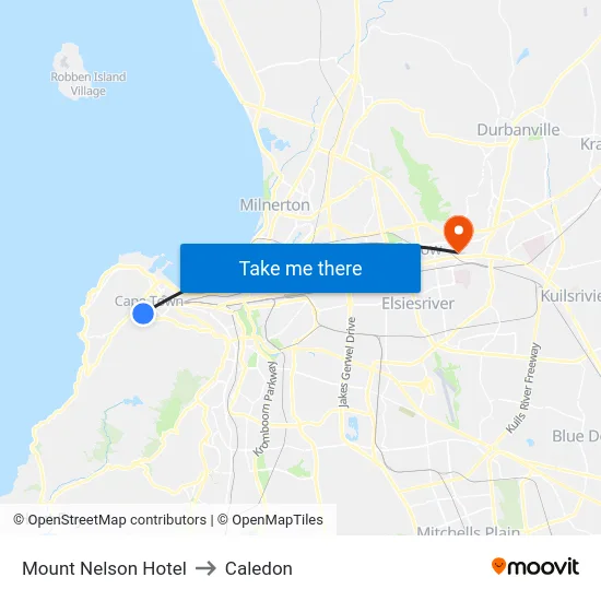 Mount Nelson Hotel to Caledon map