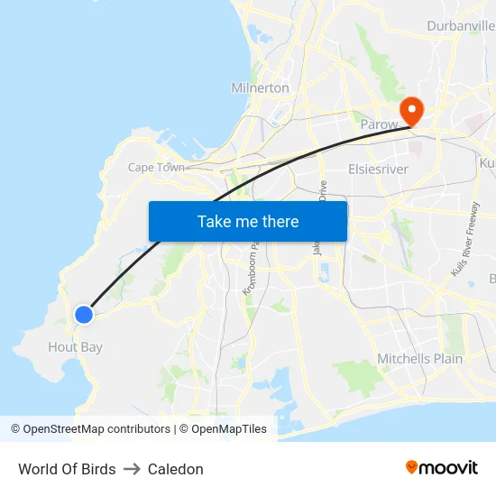 World Of Birds to Caledon map