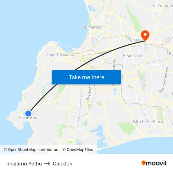 Imizamo Yethu to Caledon map