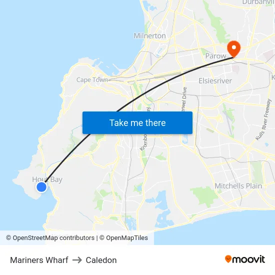 Mariners Wharf to Caledon map
