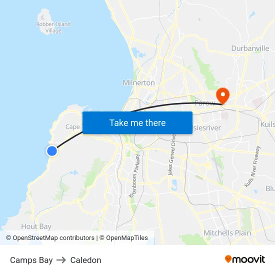 Camps Bay to Caledon map