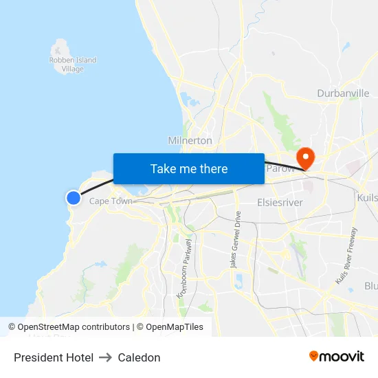 President Hotel to Caledon map