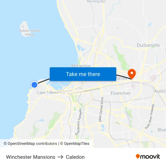 Winchester Mansions to Caledon map