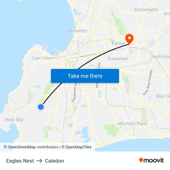 Eagles Nest to Caledon map