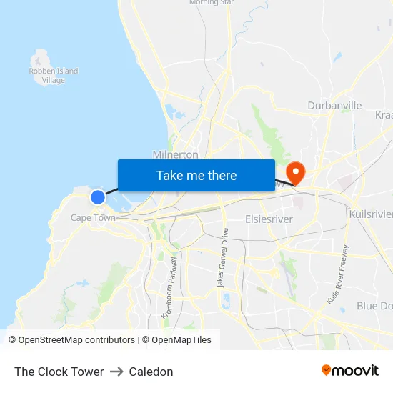 The Clock Tower to Caledon map