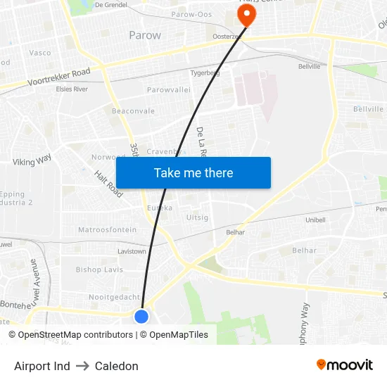 Airport Ind to Caledon map