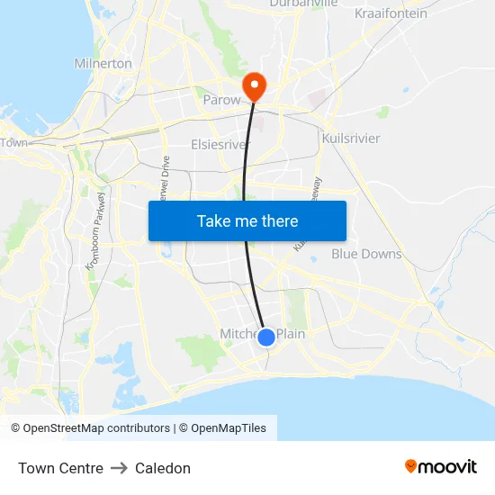 Town Centre to Caledon map