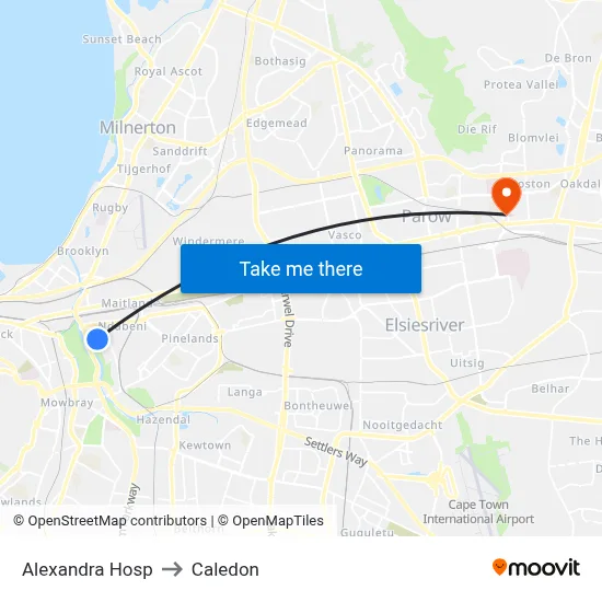 Alexandra Hosp to Caledon map