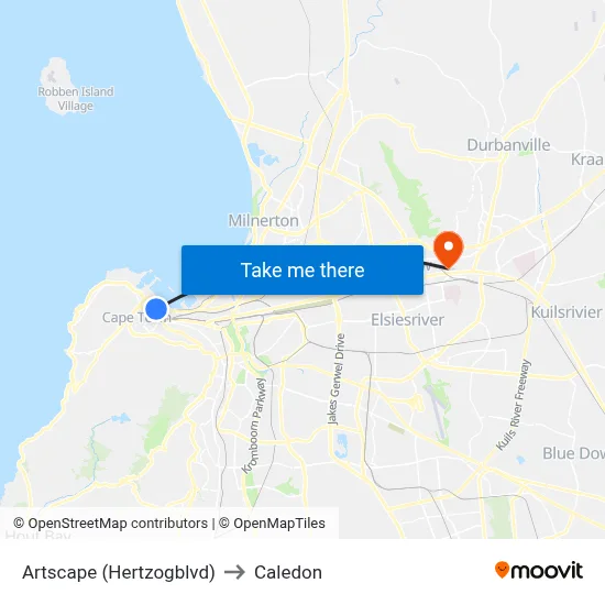 Artscape (Hertzogblvd) to Caledon map