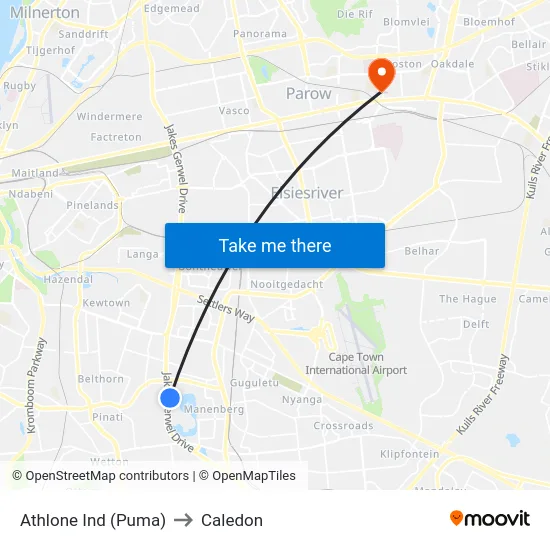 Athlone Ind (Puma) to Caledon map