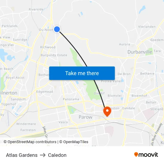 Atlas Gardens to Caledon map