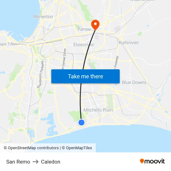 San Remo to Caledon map