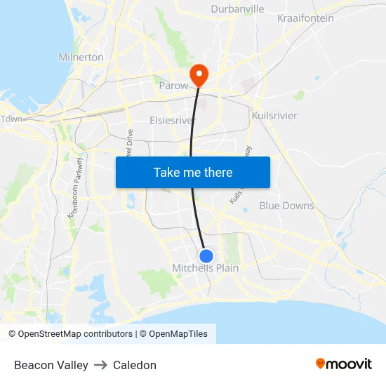 Beacon Valley to Caledon map