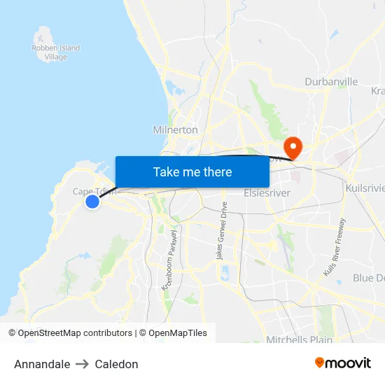 Annandale to Caledon map